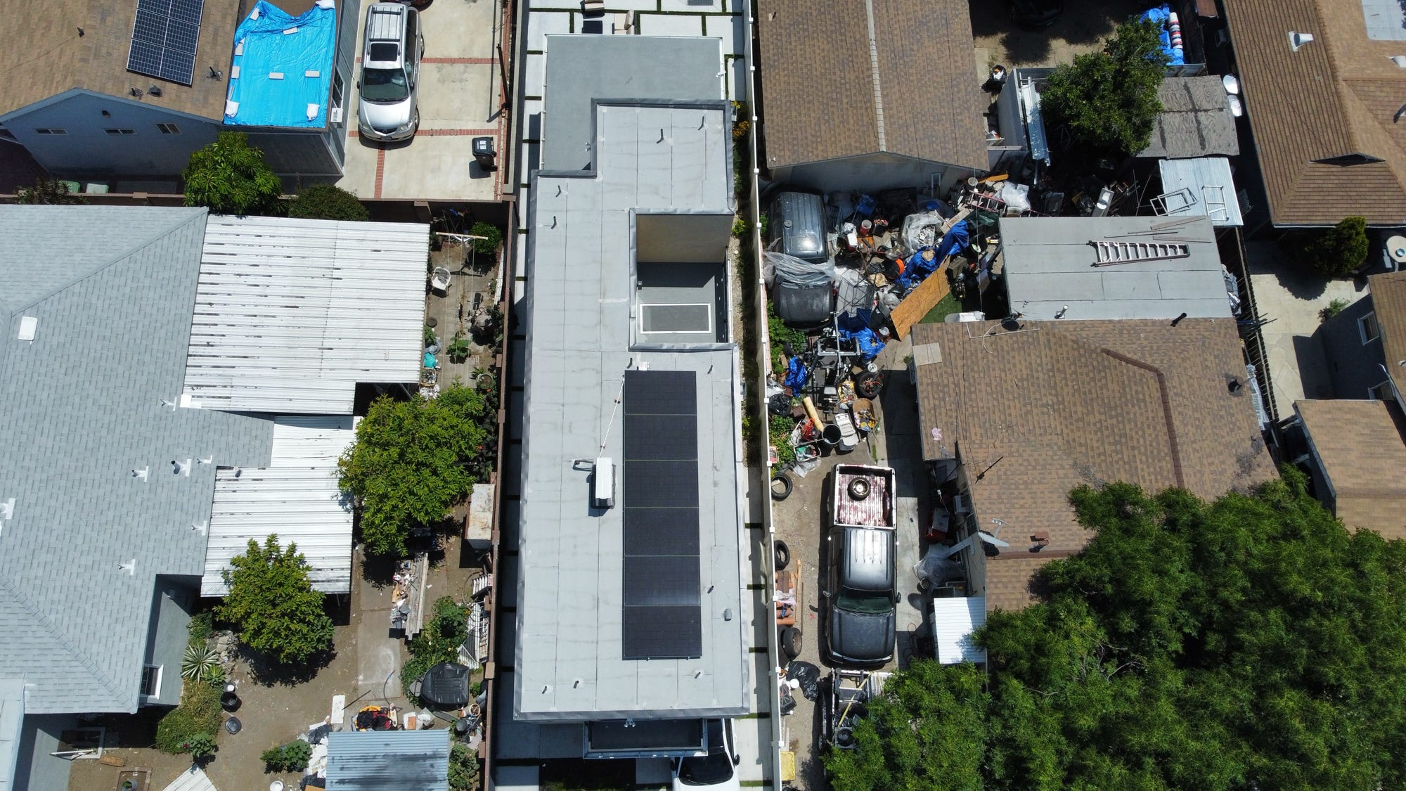 Flat roof solar installation from above